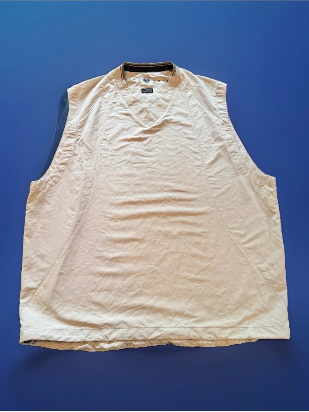 Nike Golf Men’s Windbreaker Jacket Vest Sleeveless Polyester Nylon Large Beige
